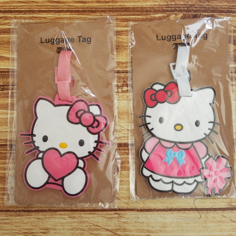 Sanrio Hello Kitty Pink White Luggage Tag Set Heart Bows
